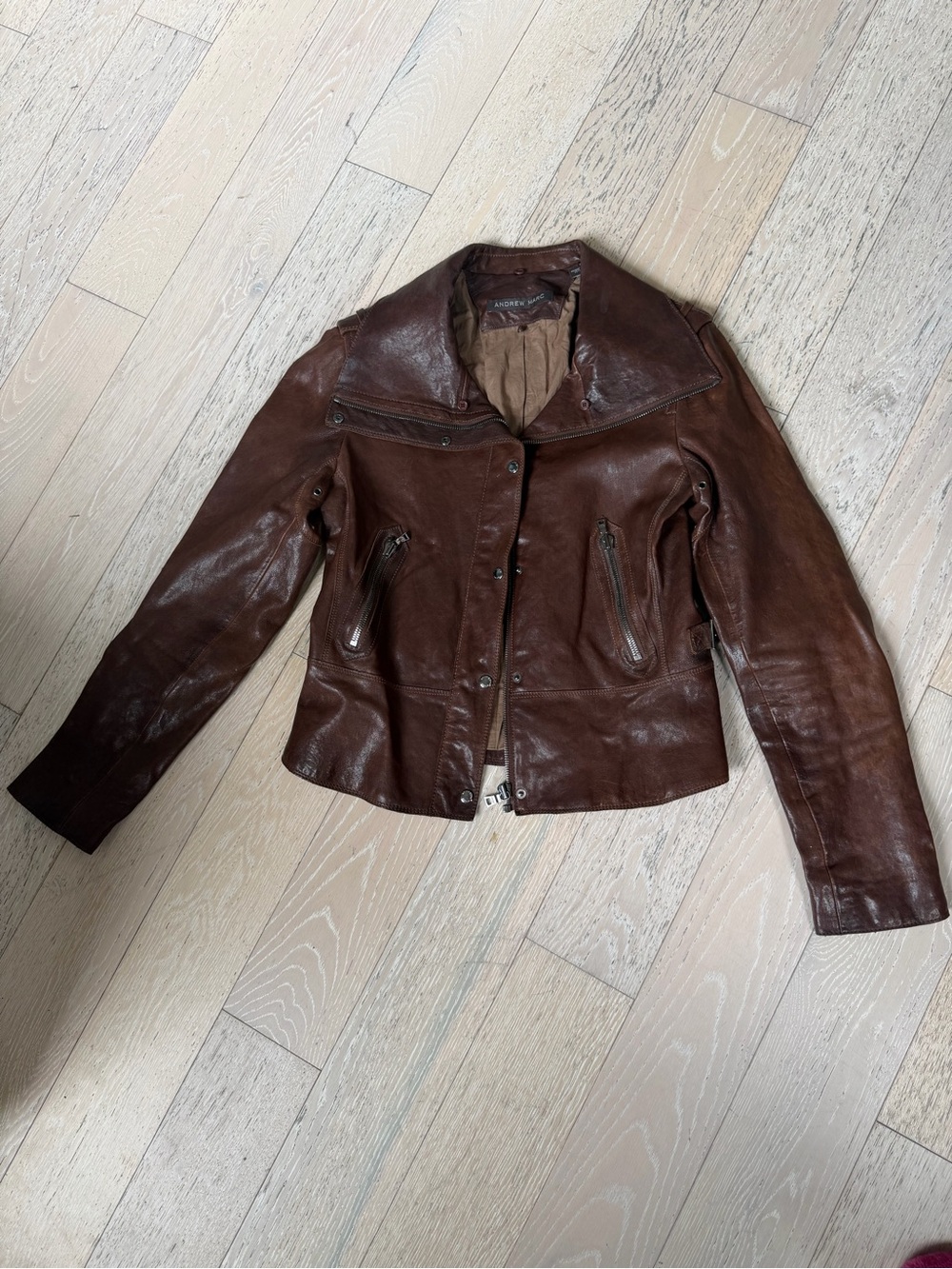 Andrew Marc Dark Brown Leather Moto Jacket
